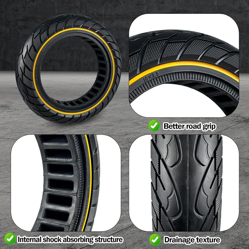 KTUMININV 10x2.5 Inch Scooter Solid Tire for Segway Ninebot MAX G30/G30P/G30LP/G30D/G30E Gotrax G5/G6/G MAX Hiboy S2 MAX Electric Scooter Front or Rear Replacement 60/70-6.5 Rubber Tires Yellow 2 PCS - Image 2